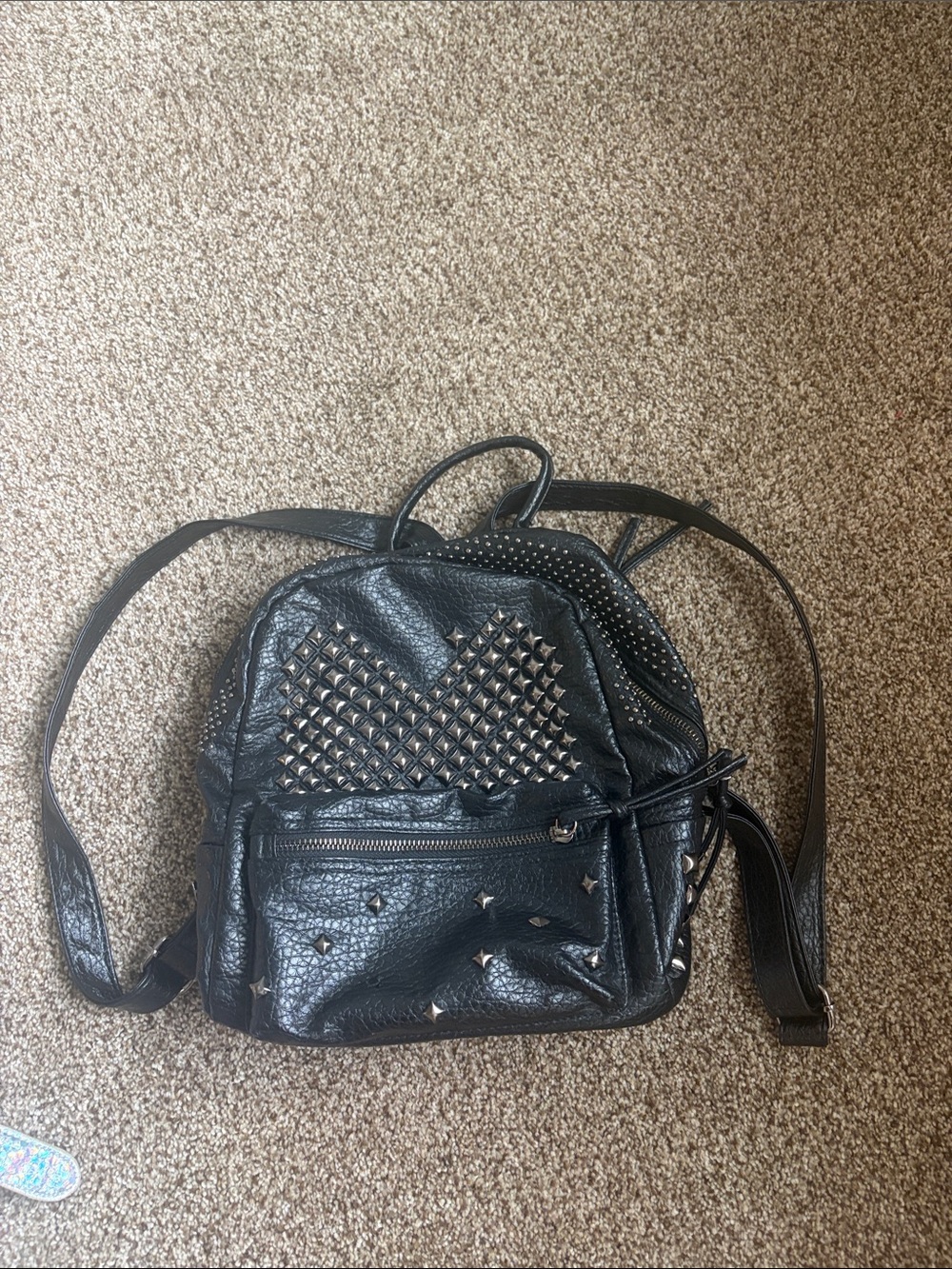 Black Studded Leather Mini Backpack